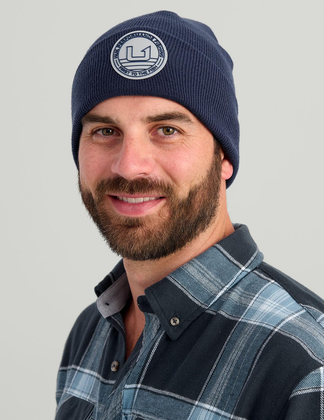 HUK Mens Embossed Beanie, Soft, Warm, and Comfortable Knit Fishing Hat for Cold Weather, Natural, One Size