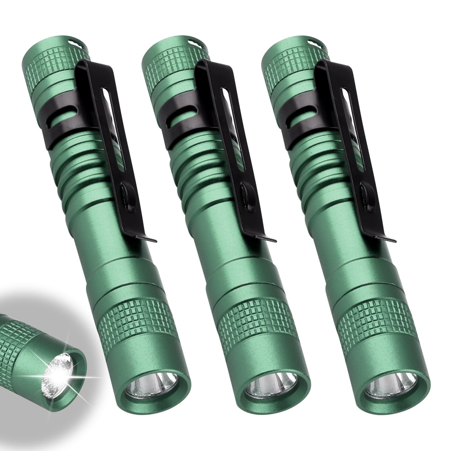 hoeslaw Mini Flashlight, AAA Small Pen Light with Clip, Portable 500lm Pocket Pen Flashlight for Inspection Repair Outdoor Emergency (3 Pack, Green, 3.5")