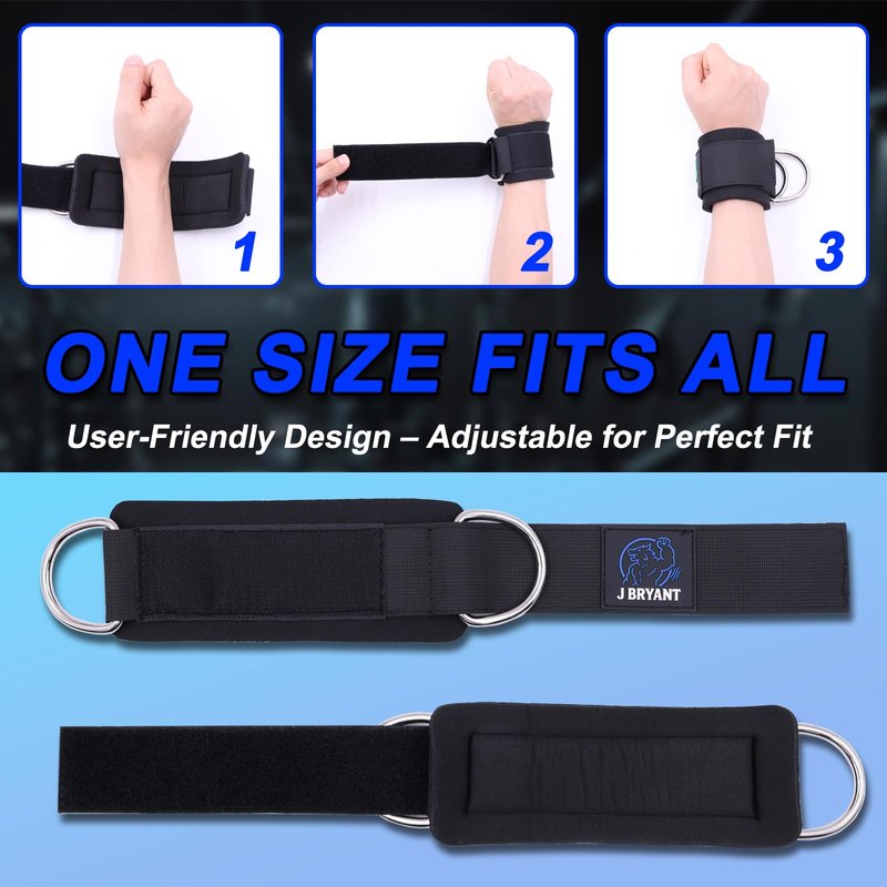 Wrist Cuffs for Cable Machine Workouts – Padded Wrist Straps with Reinforced D-Rings for Strength Training, Pulley Systems, Triceps & Bicep Workouts – Adjustable Fit for Men & Women (Blue)
