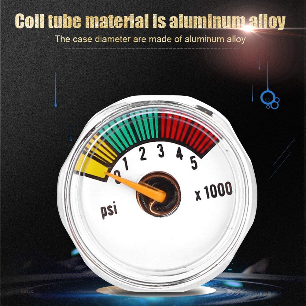 Paintball Gauge Pressure Gauge 0-5000 psi Mini Manometer Aluminum Alloy 22.5mm Dial Meter PCP Gauge PCP Manometer Back Mount 1/8” NPT Male Connector(5000 psi)