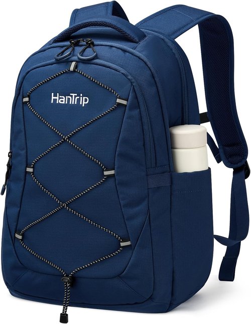 HanTrip Travel Laptop Backpack - Large Water Resistant Commuter Bag with Luggage Strap | Navy Blue