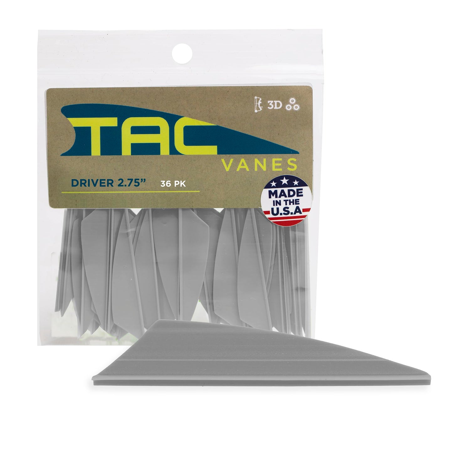 TAC Vanes 2.75" Driver Arrow Vanes | Archery Fletching for Compound & Crossbow | Durable, Lightweight, High Accuracy, Gray 36 Pack
