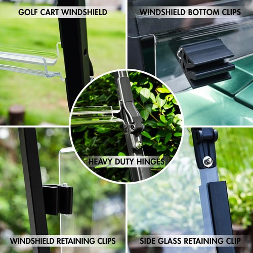 ENEKERP Golf Cart Windshield for Club Car DS 1982-2000 Models with 1"×1" Struts Upper and Down Straight Rail, Foldable Clear Front Club Car DS Windshield with Heavy Duty Hinge, 3/16" (5MM) PC, Anti-UV