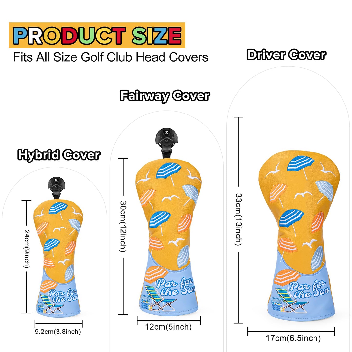 Golf Club Head Covers, Summer Beach Umbrellas Golf Driver Covers, Fairway Wood and Hybrid Head Covers with Interchangeable Tags, Premium PU Leather Golf Club Covers (Fairway)