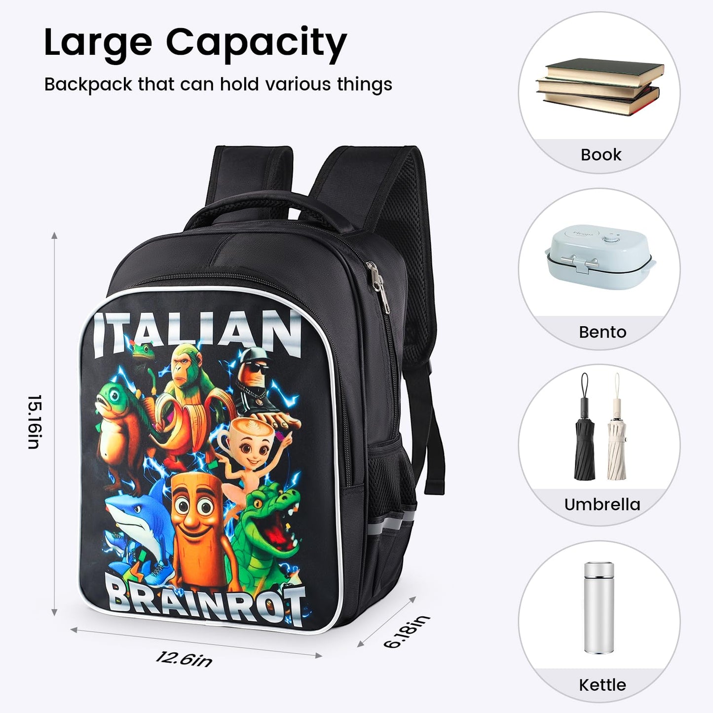 Tintinwiwigo Italian Brainrot Backpack, Brainrot Backpack, Casual Daypack Backpacks,Travel Lightweight Daypack
