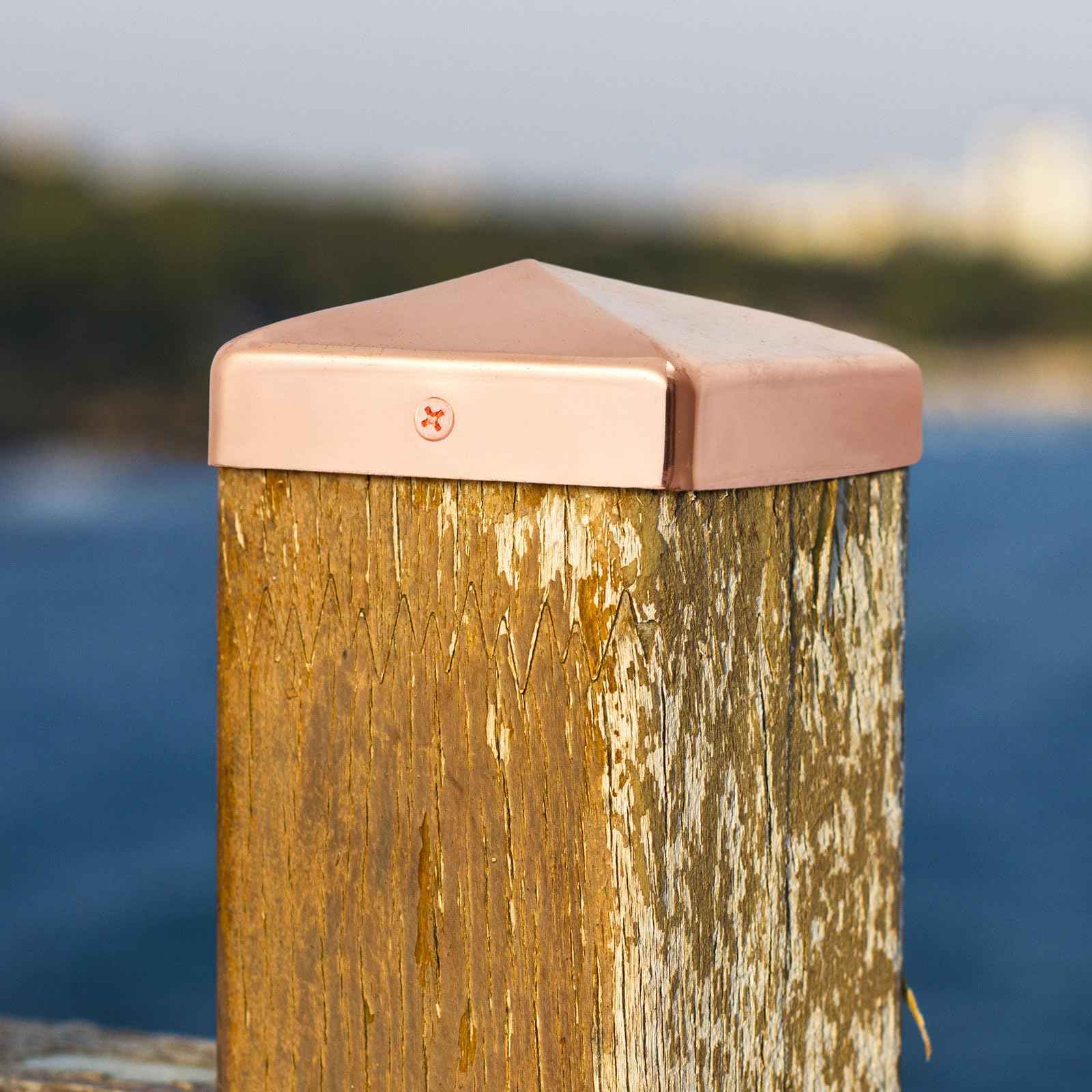 Tandefio 2 Pcs Solid Copper Post Caps Fence Pyramid Decking Caps with Screw for Metal Wood Cedar Fence Deck Corridors Mailbox Posts End Cover(4x4'' (Actual 3.5x3.5''),Pyramid)