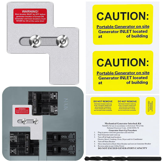 Generator Interlock Kit for Siemens 100 Amp or Murray 100 Amp Panels, Professional and Interlock Kit, 7/8-1 1/4" Spacing Between Main and Branch Breakers
