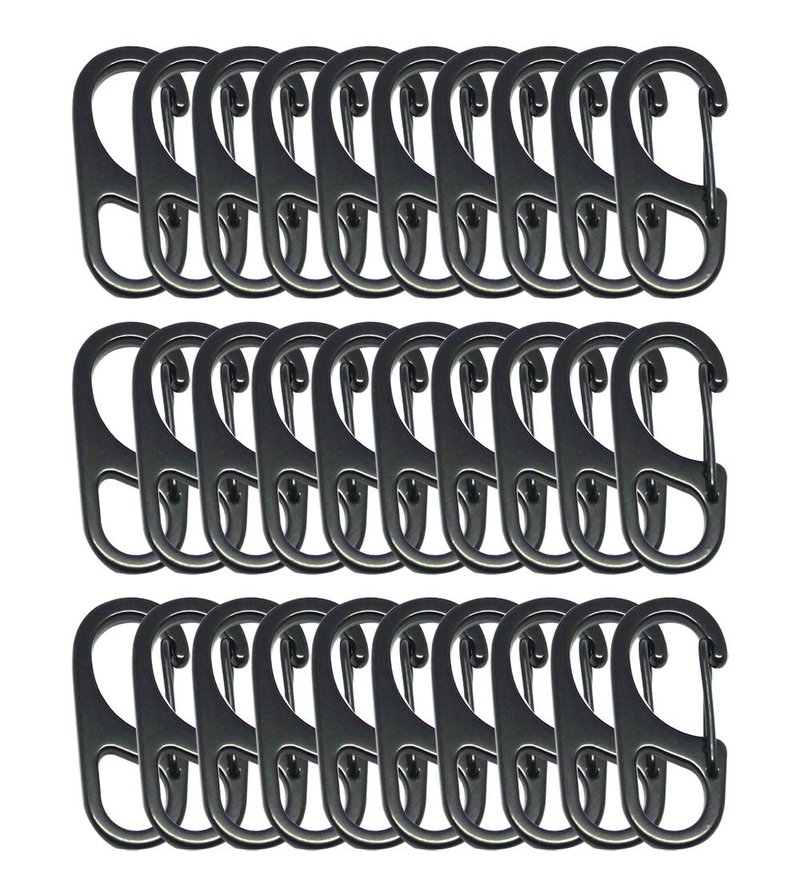 Bytiyar Small Carabiner Clips 1.25 inch (32mm) Metal Snap Hooks with Fixed Eye Spring Gate Keychain Parocord Rope Clasps Accessories, 30 Pcs Black