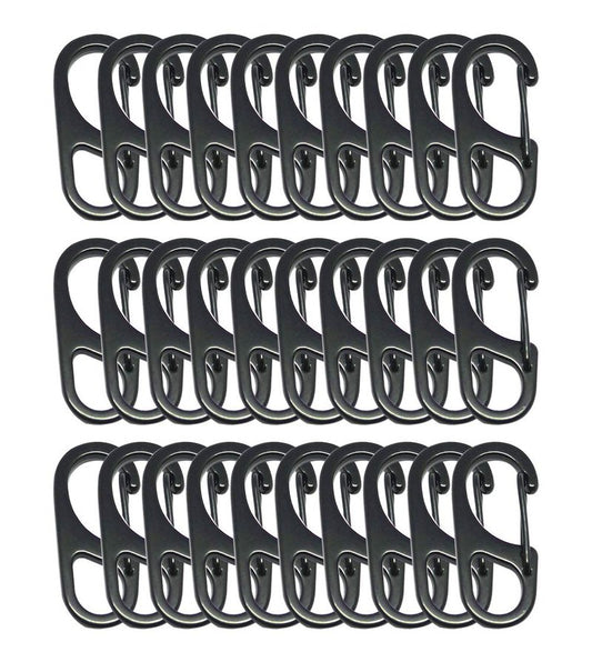 Bytiyar Small Carabiner Clips 1.25 inch (32mm) Metal Snap Hooks with Fixed Eye Spring Gate Keychain Parocord Rope Clasps Accessories, 30 Pcs Black
