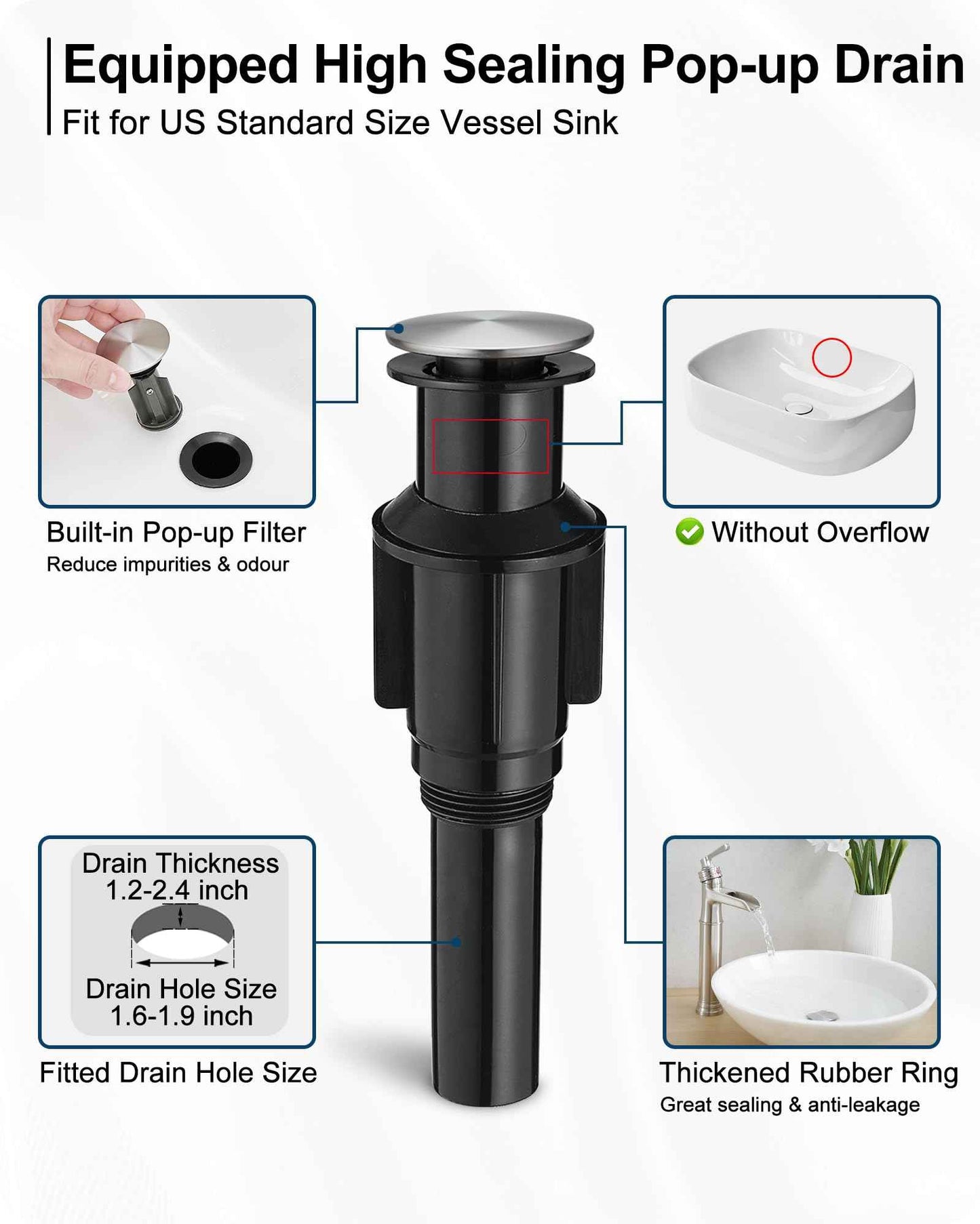 HEYMYTAP Brass Vessel Sink Faucet Brushed Nickel Waterfall Bathroom Faucet Tall 1 Hole, Single Handle with Pop-up Drain & Water Hoses for Bathroom Vanity Vessel Sink