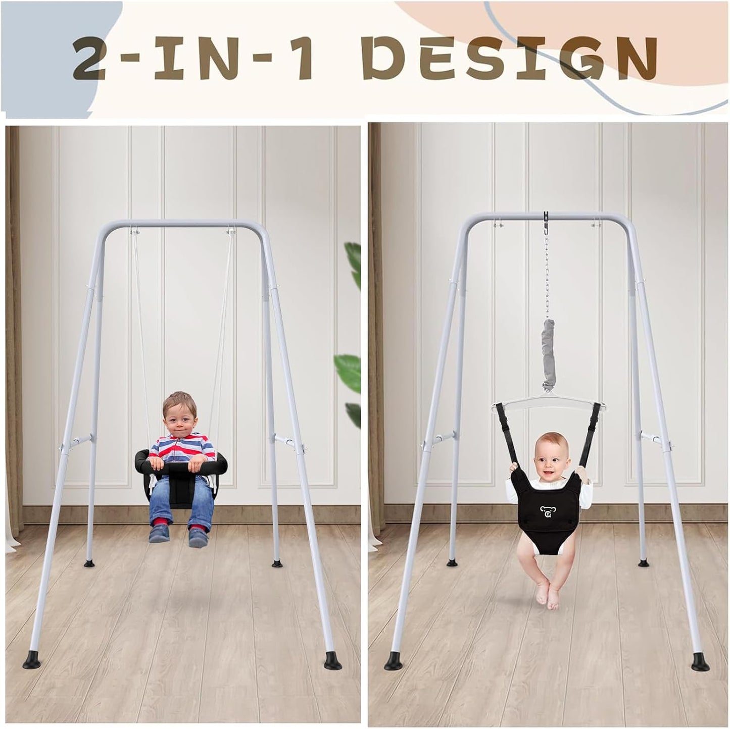 Skiennix 2-in-1 Baby Jumper & Swing - Versatile Indoor/Outdoor Use, Foldable Stand (Black)