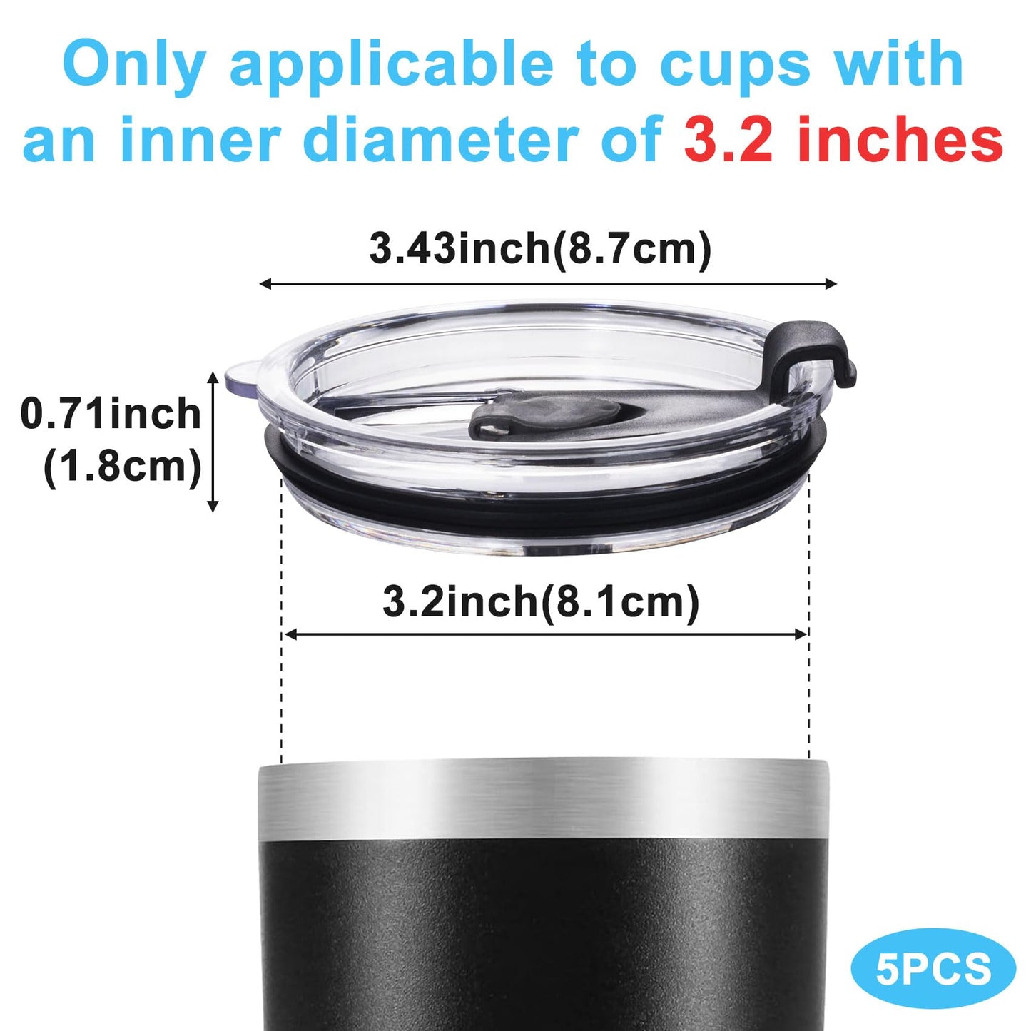 HINZIC 5 Pack Replacement Lids for 20 oz Tumbler,Travel Spill Proof Resistant Cup Lids Covers with Slider Switch fit Coffee Cups and More, Straw Friendly,Black