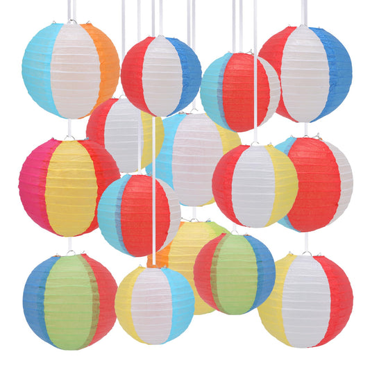15Pcs Beach Ball Hanging Paper Lanterns Colored Summer Party Decorations for Pool Backyard Outdoor Classroom