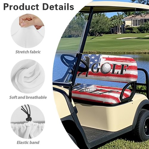Knextrepoy American Flag Golf Print Golf Cart Seat Covers 2 Passenger Universal Club Car Golf Cart Seat Covers Soft and Comfortable Golf Cart Seat Towel Gift for Women Men