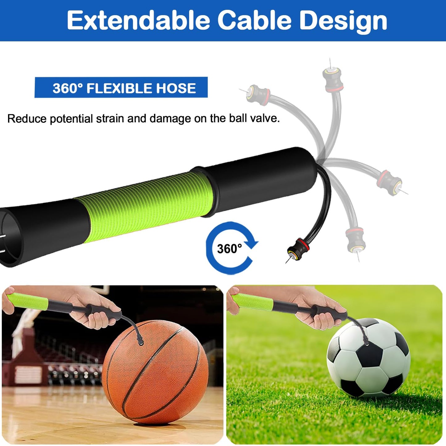 Ball Pump with Needle Storage, 5 Needles & Extension Hose for Sports Balls