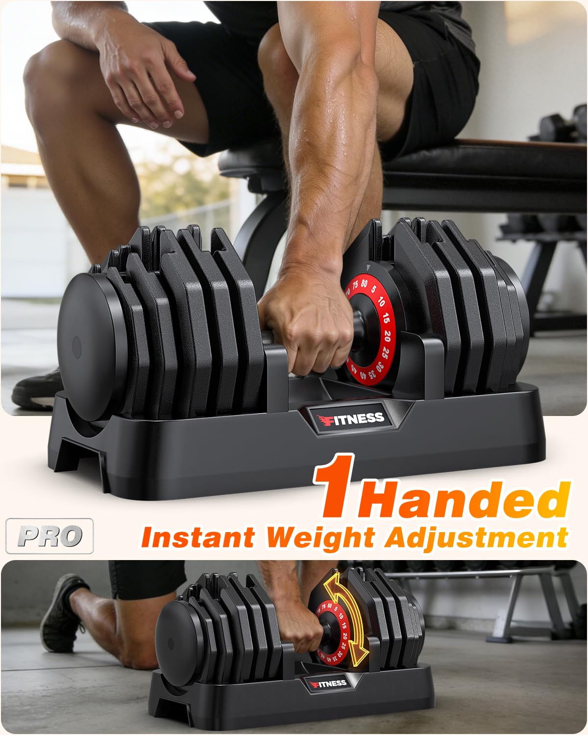 Rendpas Adjustable Dumbbell Set, Quick Adjust Free Weights for Home Gym