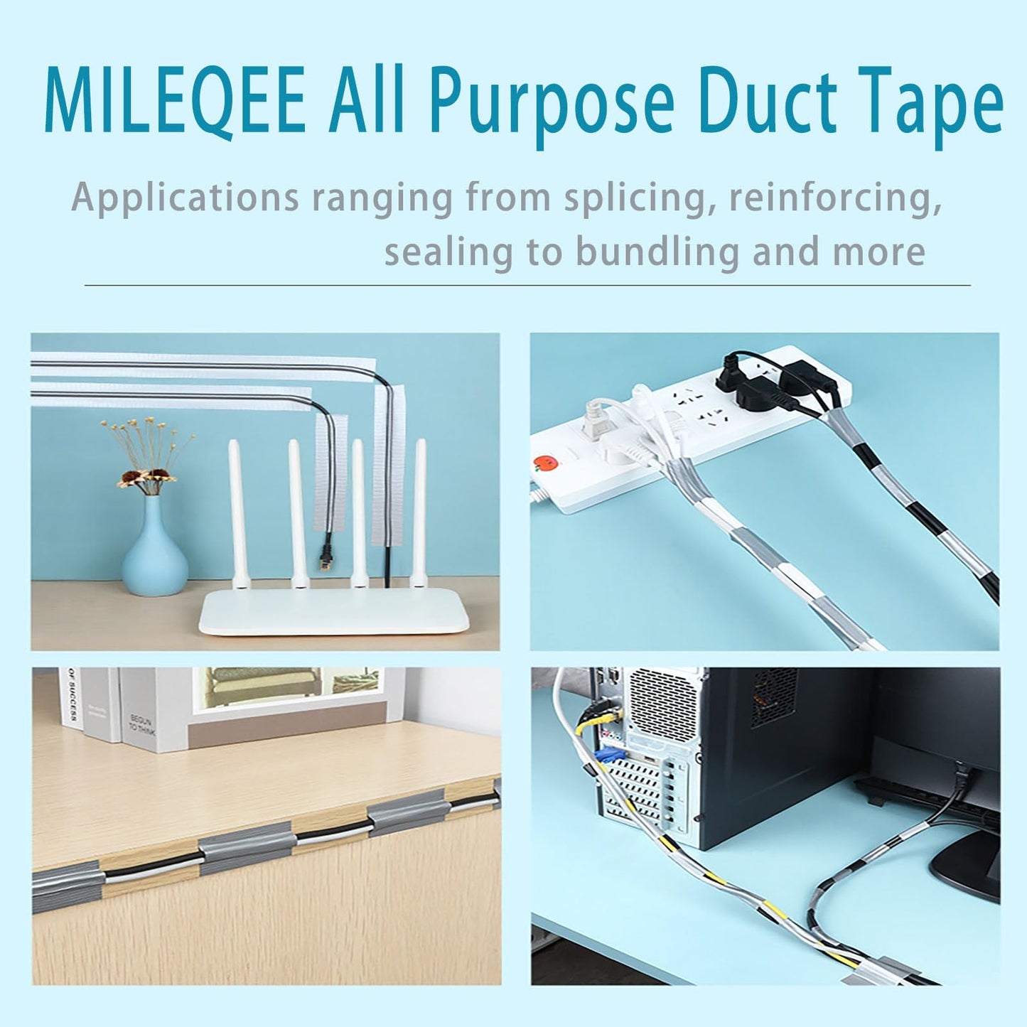 MILEQEE Duct Tape Heavy Duty Single Sided, Strong Adhesive High Strength, Waterproof Mesh Tape for Indoor and Outdoor Repairing Sealing Bonding, Easy Use Hand Tearable, 3.15 Inch x 33 Feet, Black