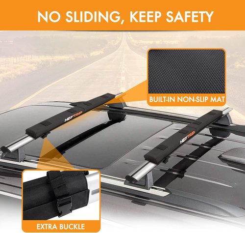 HEYTRIP Roof Rack Pads - 30" Aero Crossbar Pads for Kayak, Surfboard, SUP, Canoe | Includes 15FT Tie-Down Straps & Storage Bag