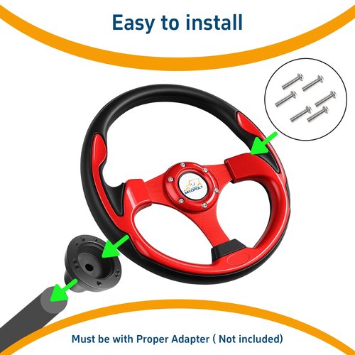 MIXOPOLY 12.5" Universal Golf Cart Steering Wheel fits Club Car DS/Precedent/Onward/Tempo, Yamaha, and EZGO TXT/RXV Golf Cart, Anti-slip and good grip (Red)