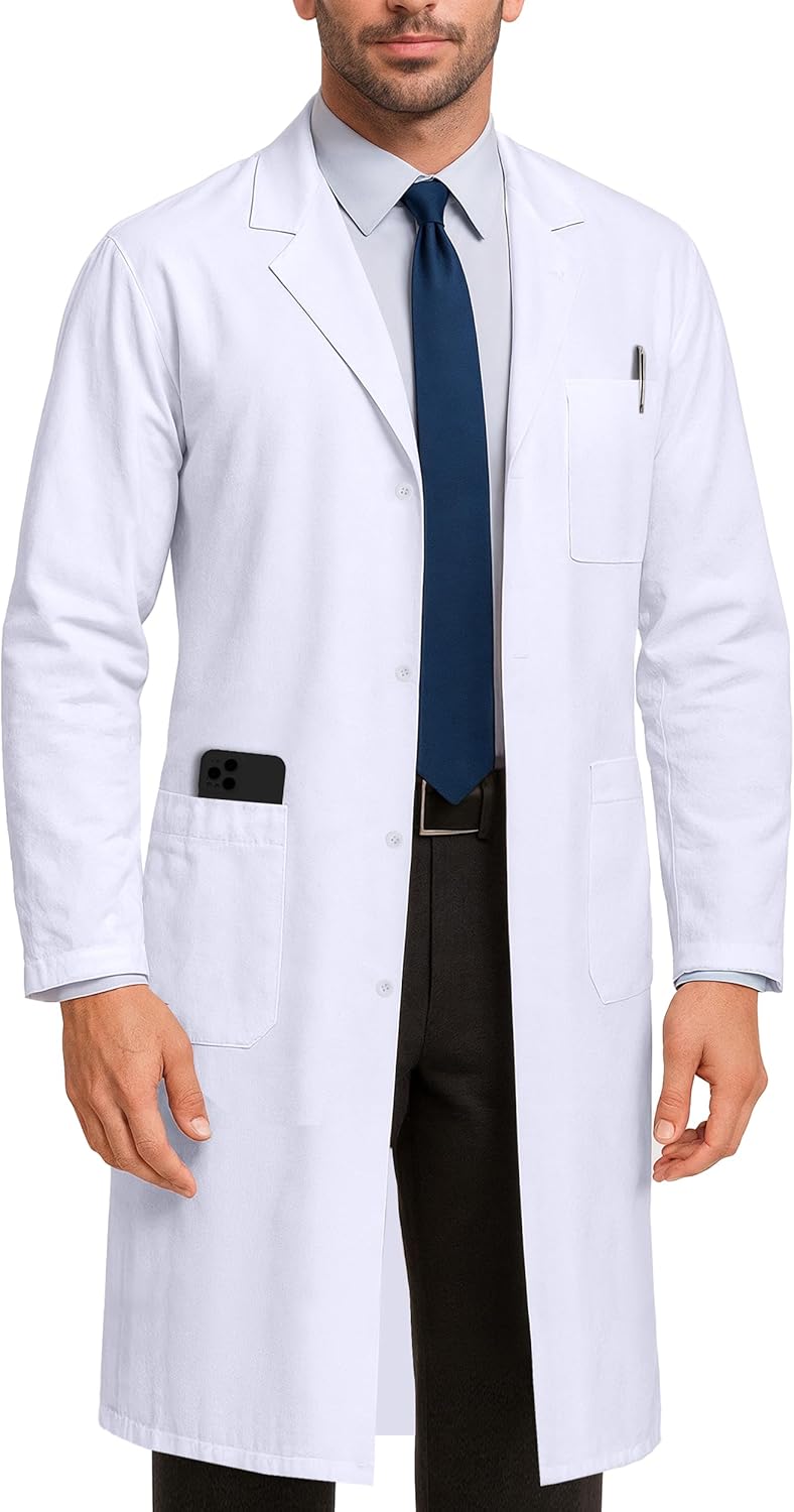 NY Threads Professional White Lab Coat - Long Sleeve Medical Coat for Men | Durable & Stylish Design