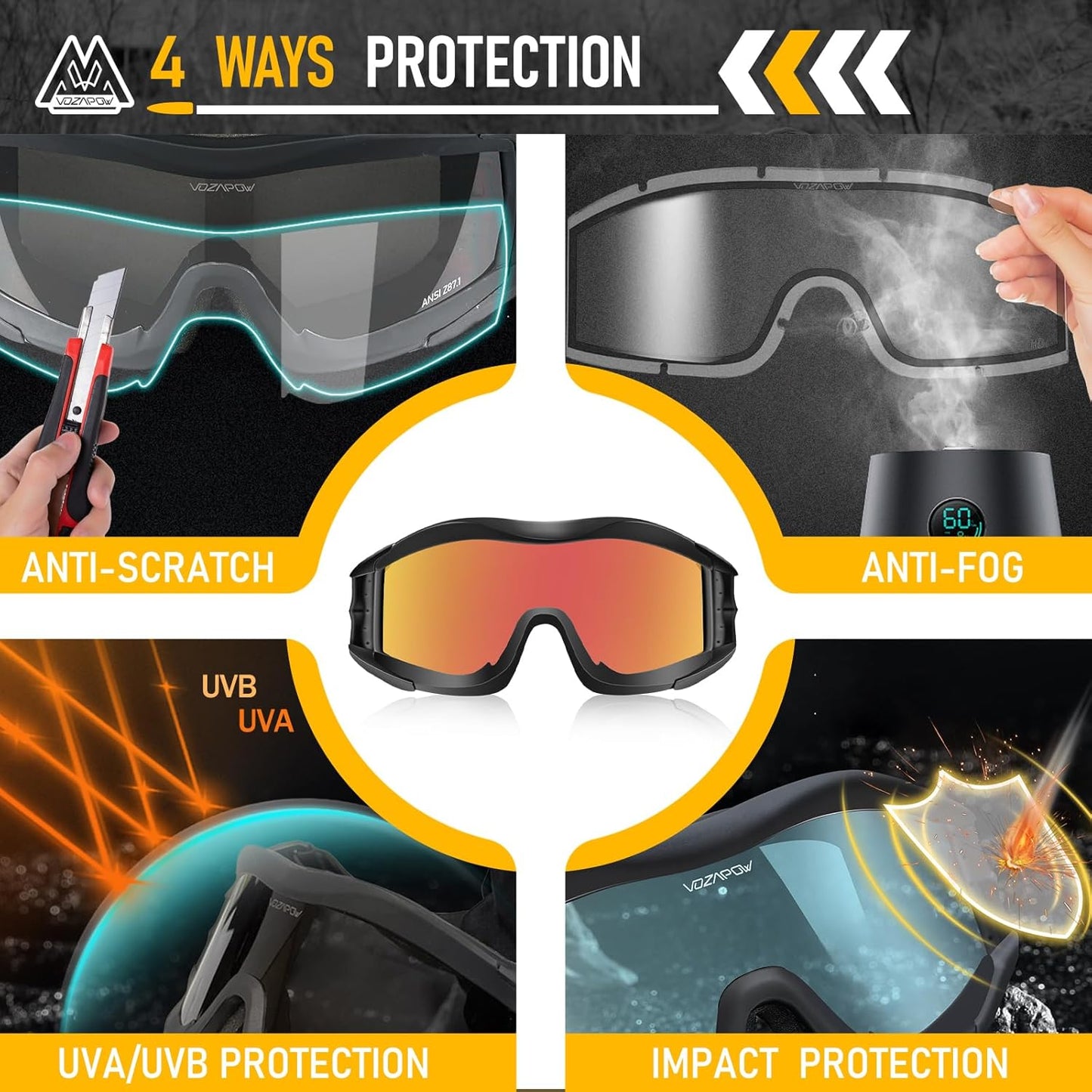 Skiennix Airsoft Goggles - Anti-Fog Safety Glasses | ANSI Z87.1 Certified Impact Resistance