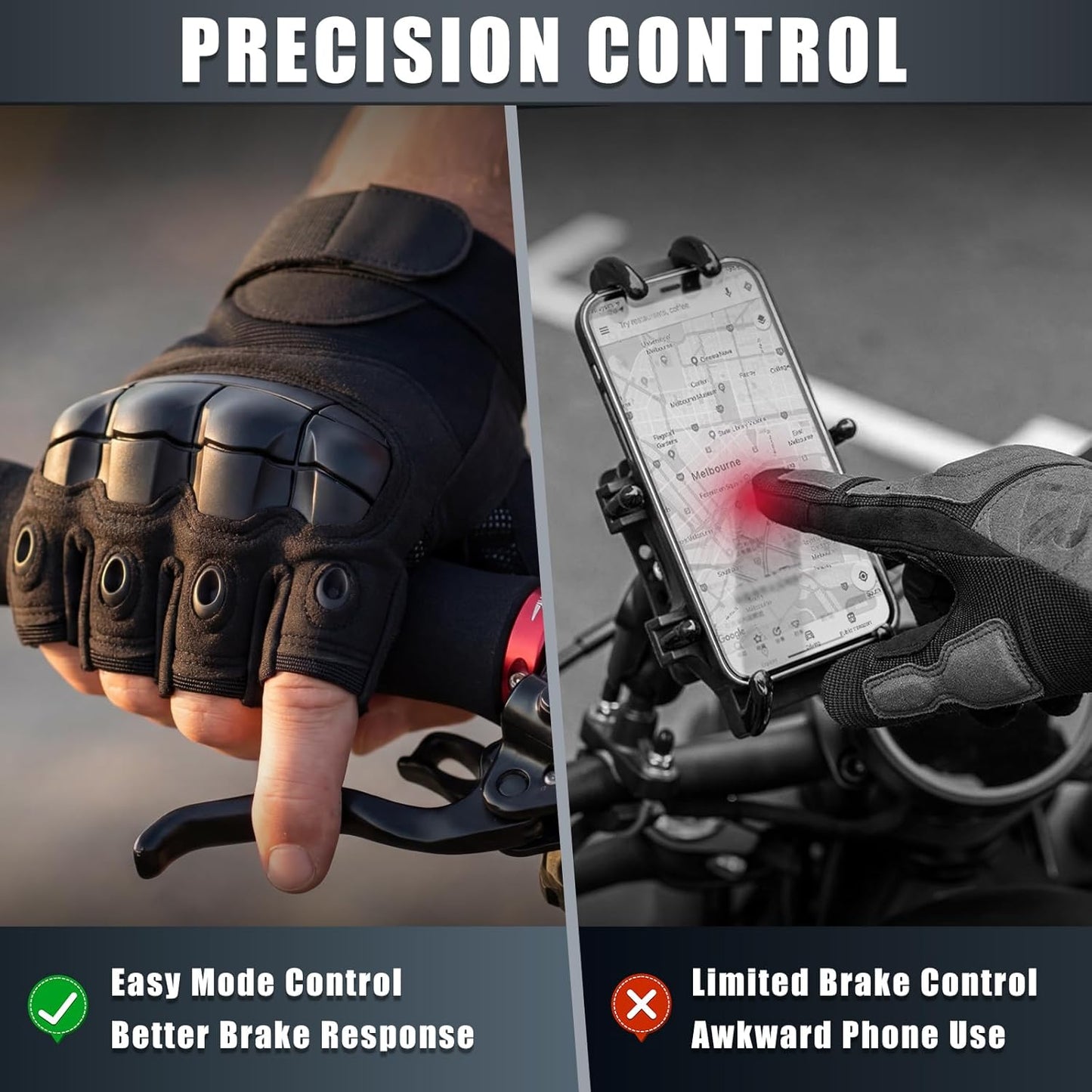 Wallke Tactical Fingerless Gloves - Comfortable Touchscreen Gloves with Knuckle Protection for Cycling, Climbing, and More