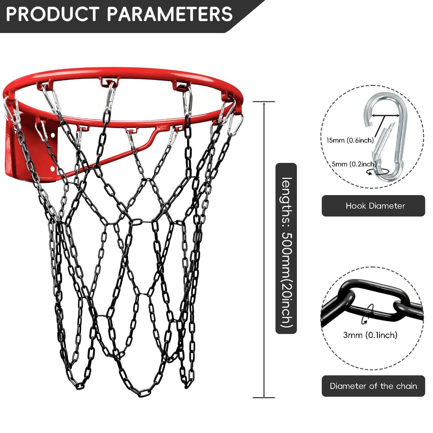 Black Basketball Net Heavy Duty Replacement, Chain Basketball net