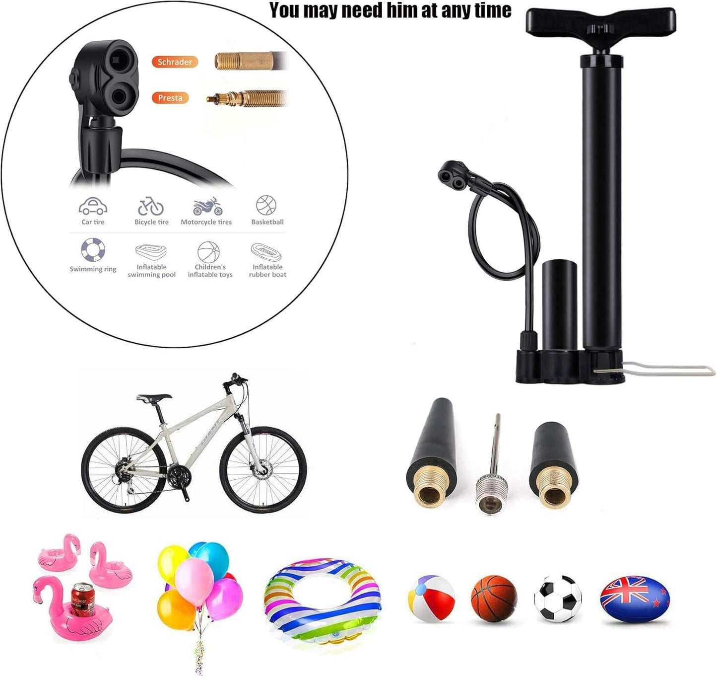 VIMILOLO Bicycle Pump - Portable Bike Floor Pump with Gauge for Presta & Schrader Valves