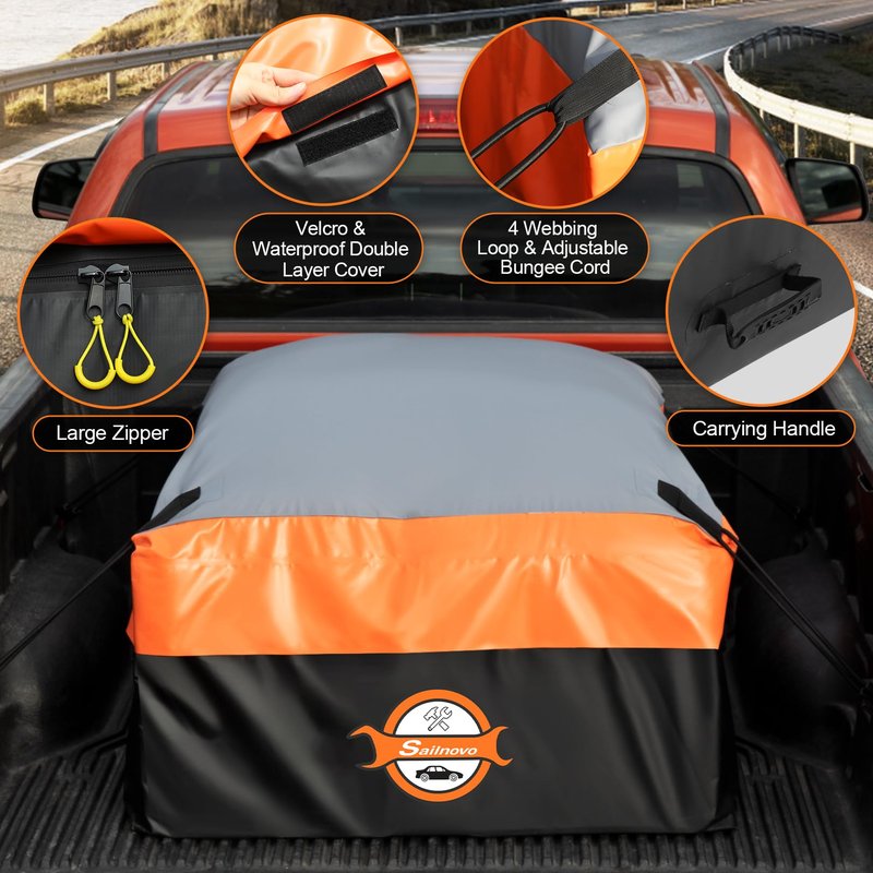 Sailnovo Truck Bed Cargo Bag, 26 Cubic ft Waterproof Cargo Bag for Truck Bed, Heavy Duty PVC Truck Cargo Bag Fits Any Truck Size with 6 Stretch Cord, Packing Bag (50''x40''x22'')