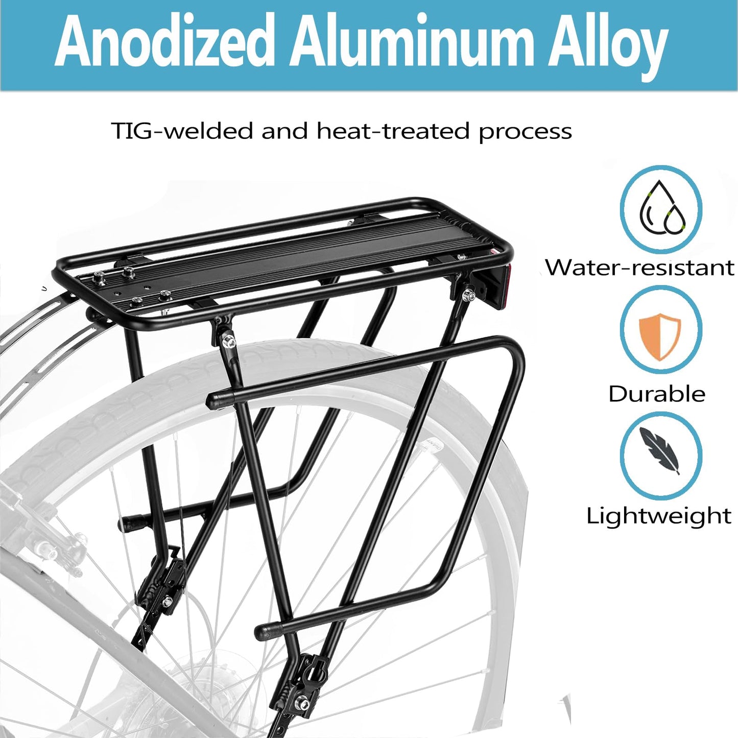 YONTUO Rear Bike Rack,Bike Cargo Rack,Bicycle Pannier Rack with Reflector and Cargo Net,Height Adjustable Fit 26”-29” and 700c Bike with Non-disc Brake,BCR04