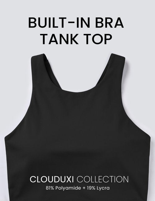 BAYDI Clouduxi High Neck Sports Bras for Women - Padded Workout Tank Tops with Built in Bra Racerback Gym Yoga Crop Top Black