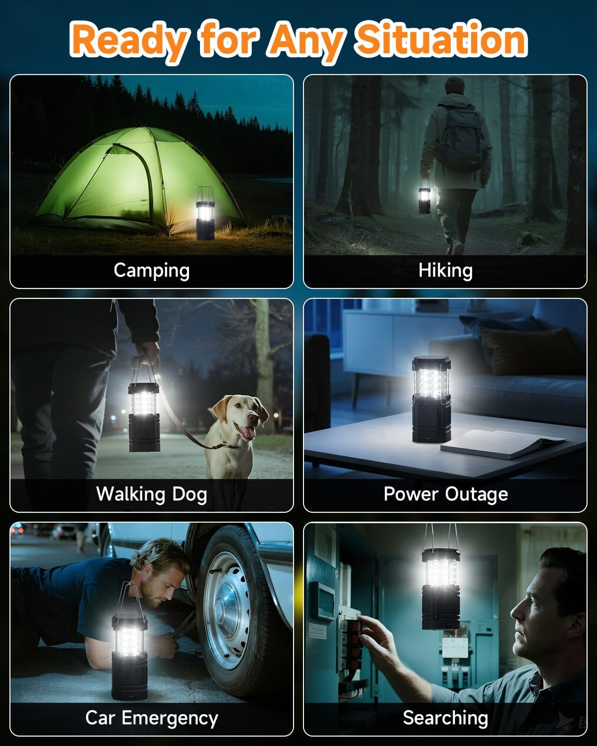 Solar Camping Lantern 4 Pack - Rechargeable LED Lanterns with USB-C & Solar Power | Collapsible Emergency Lights