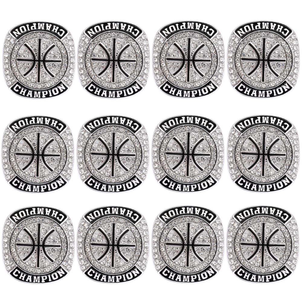 ZZXZJW 12 Pcs Basketball Championship Ring Trophy Award Gift Tournament Championship Ring Winner Tournament Team, from Size 8 to 11, (Silver, Size 7)