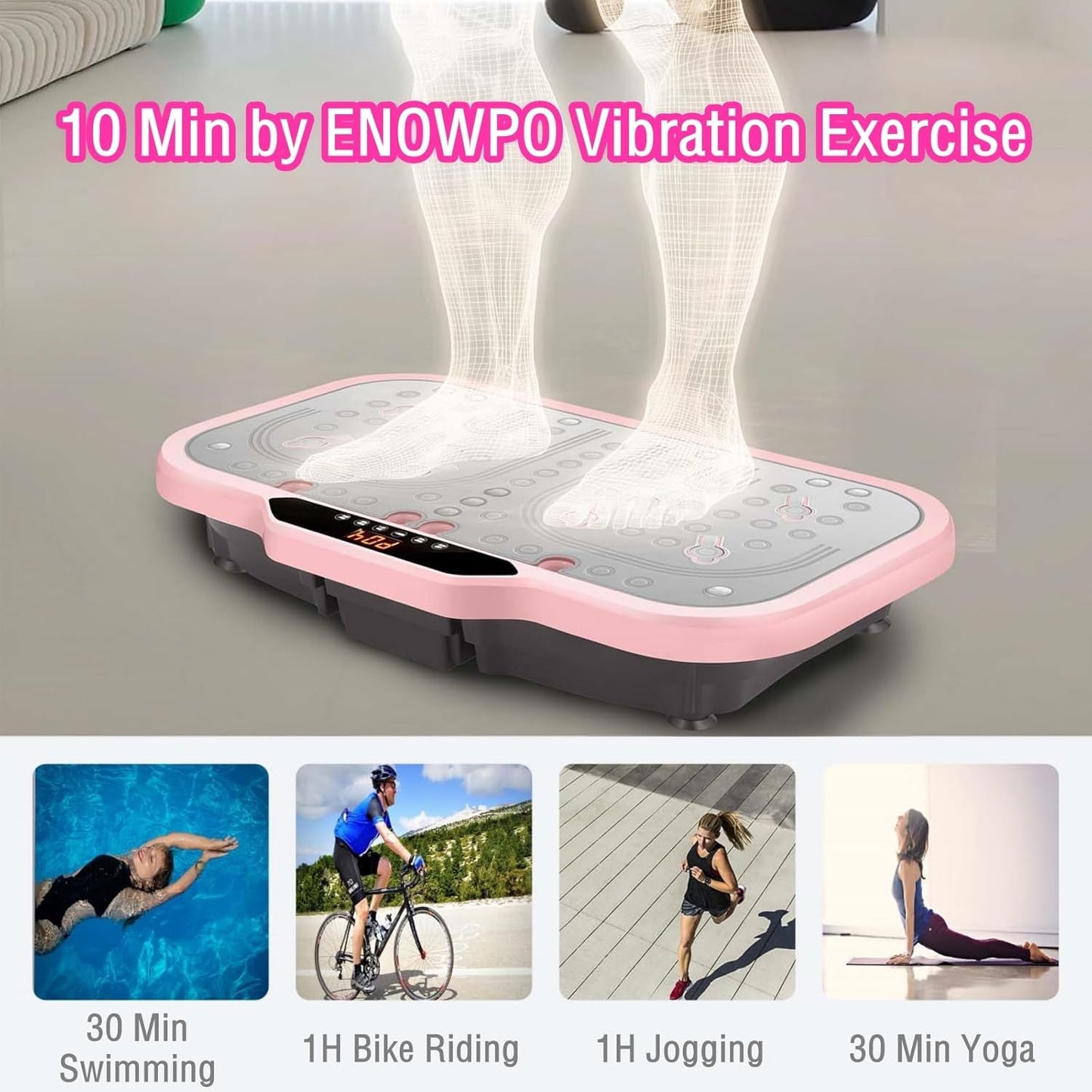 Skiennix Vibration Plate Exercise Machine - Whole Body Shake Board with Bluetooth & Resistance Bands | Pink