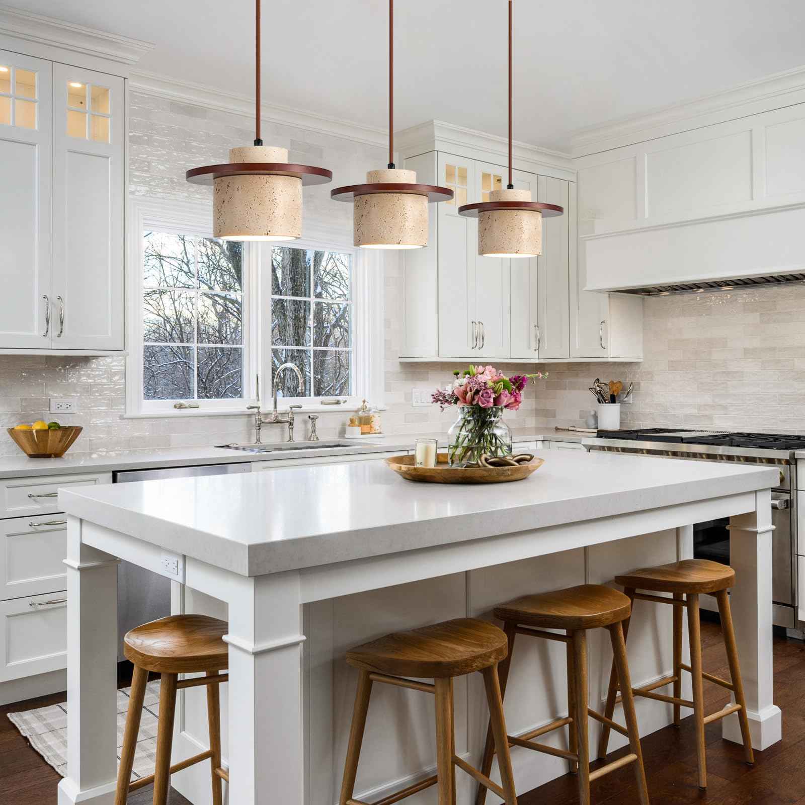 ADCTHOME Nordic Natural Stone Pendant Light Wabi-Sabi Yellow Cave Stone Chandelier, Dimmable Modern Wood Hanging Lamp Fixture for Kitchen Island,Dining Room,Bedside,Restaurant,Cafe,Bedroom(1-Pack)