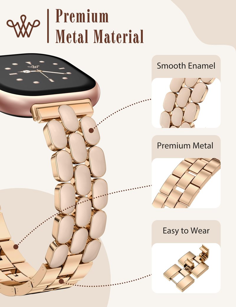 Wearlizer Resin Metal Band Compatible with Fitbit Versa 4 Bands for Women/Sense 2/Sense/Versa 3, Jewelry-Style Dressy Bracelet with No-Tool Adjustment, Elegant Lightweight Strap for Work & Daily