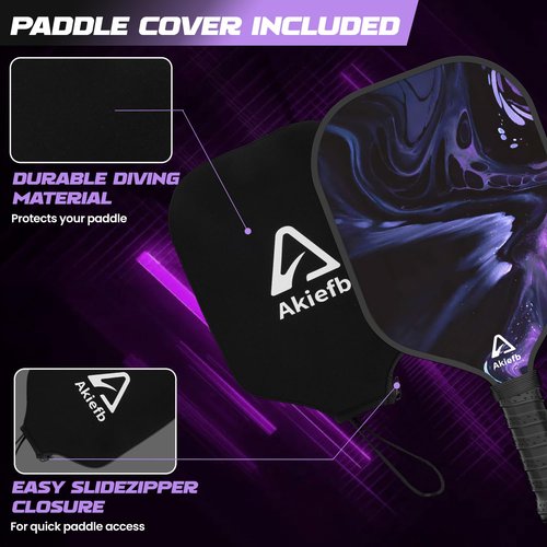 Akiefb Pickleball Paddles, T300 Carbon Fiber Pickleball Paddle with 4 Grip Tapes and a Carry Bag,14mm Polypropylene Honeycomb Core,Ideal Pickleball Training Equipment for Beginners (Starry Sky)