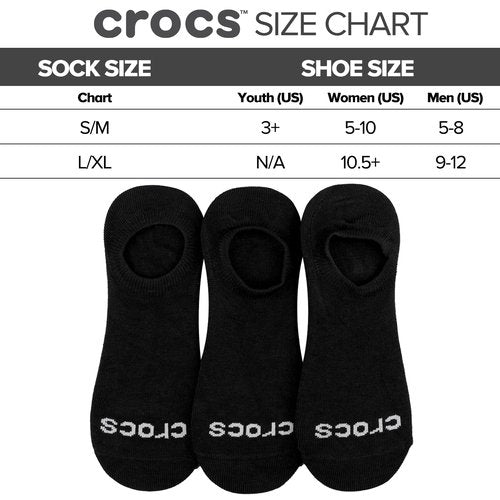 Crocs Low Cut Socks for Men and Women 3 Pairs Seamless Toe Flat Knit Comfort Casual Sock (S/M, Black)