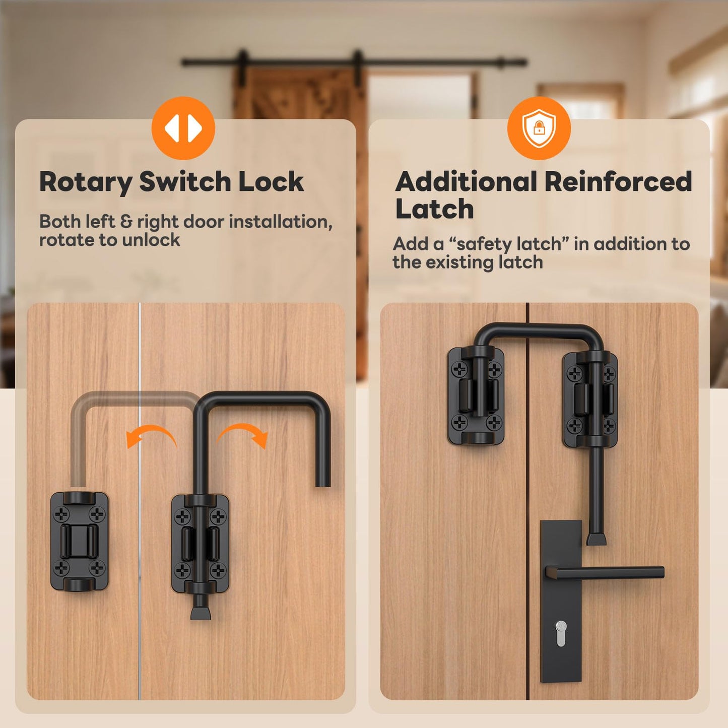 SecureLatch Sliding Door Loop Lock, 2.36 Inch Stainless Steel Patio Door Latch for Window, Barn, Garden, Fence, Shed, Closet, Double Gate - 90/180 Degree Installation U-Bolt Lock (Black-1PC)