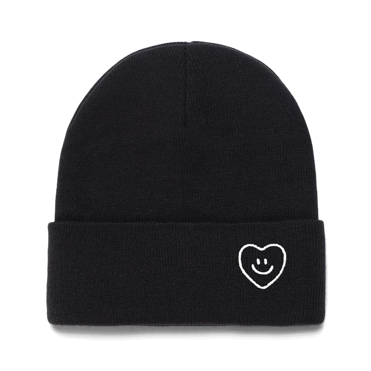 XMMAXFLOW Beanie for Women Men Winter Knit Hats Soft Warm Cuffed Beanie with Smile Face, Black