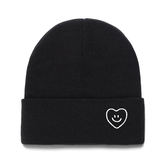 XMMAXFLOW Beanie for Women Men Winter Knit Hats Soft Warm Cuffed Beanie with Smile Face, Black