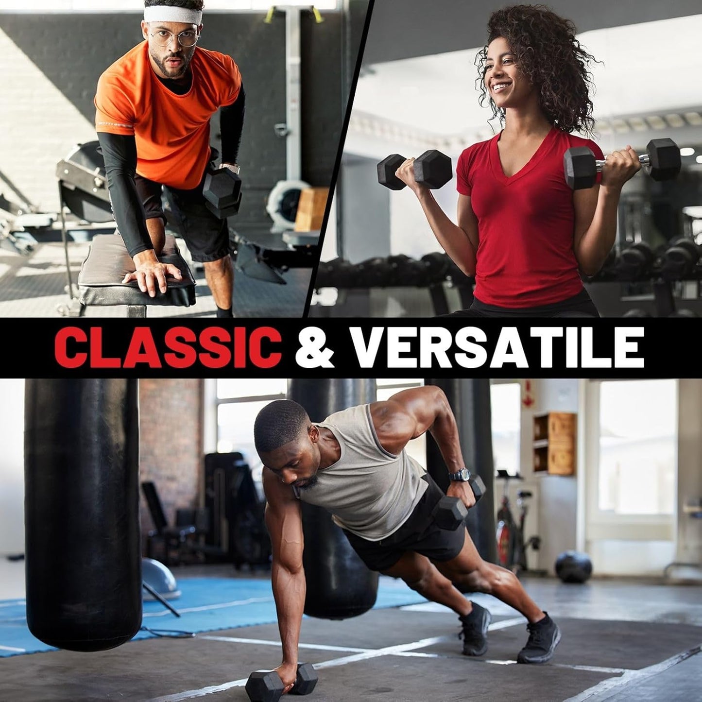 PAPABABE HEX Dumbbell Set | 2.5-125lb Rubber Encased Weights for Home Gym & Strength Training
