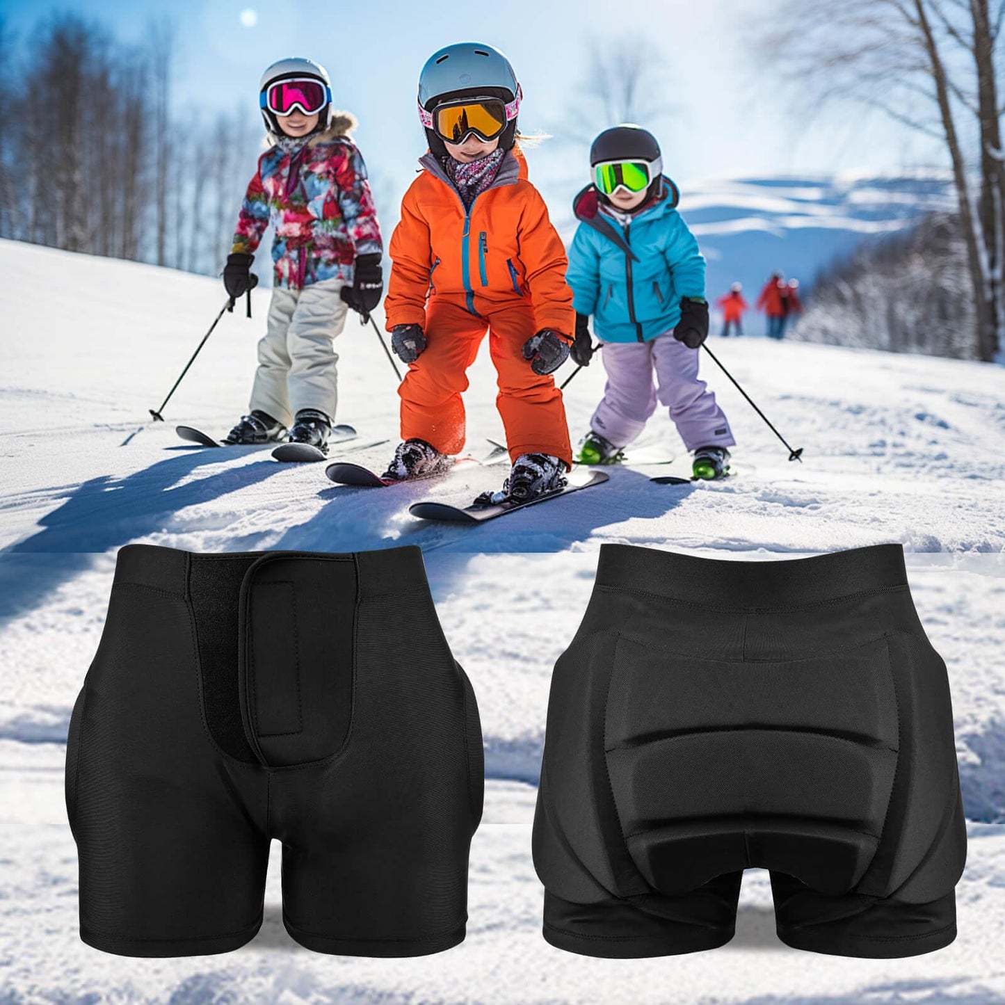 QINERMTYEY Kids Padded Shorts for Cycling Snowing (Black, S)