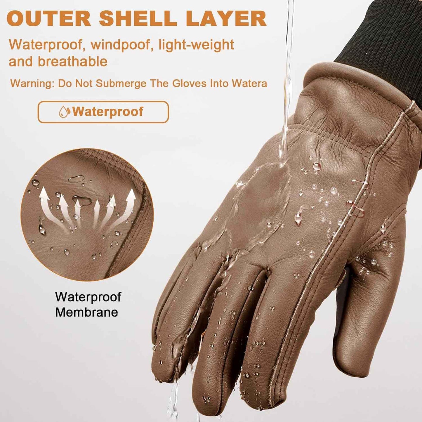 DLY Winter Work Gloves for Men, Water-Resistant, Insulated, Puncture and Abrasion Resistant, Cowhide Leather with Warm Thinsulate Lining for Cold Weather, Large, Brown, New
