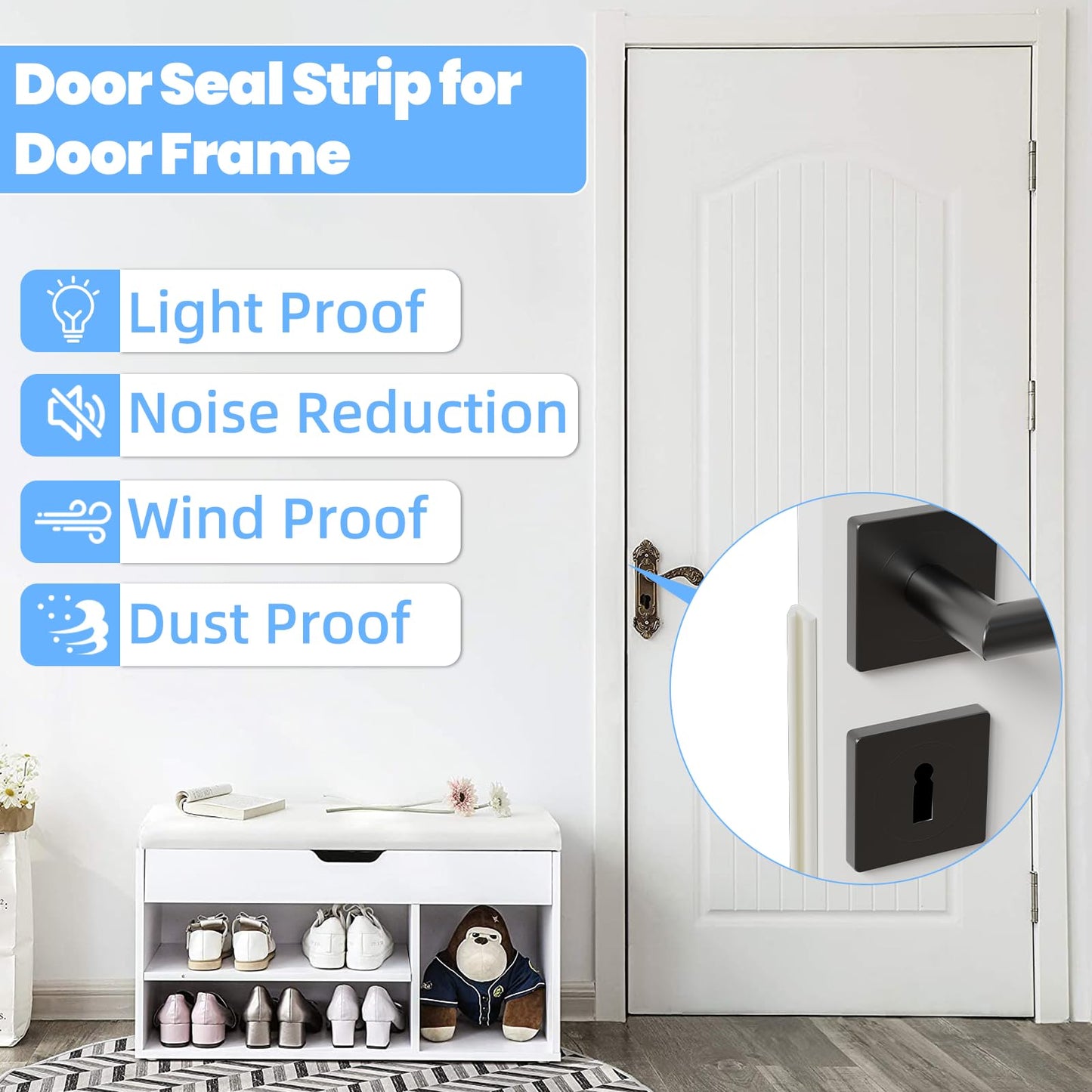 19.7ft V-Shape Weather Stripping Door Frame Seal Strip,Self-Adhesive Door Gap Filler for Winter Insulation,Foam Soundproofing Weatherstripping for Door Draft Stopper Light Blocker,White