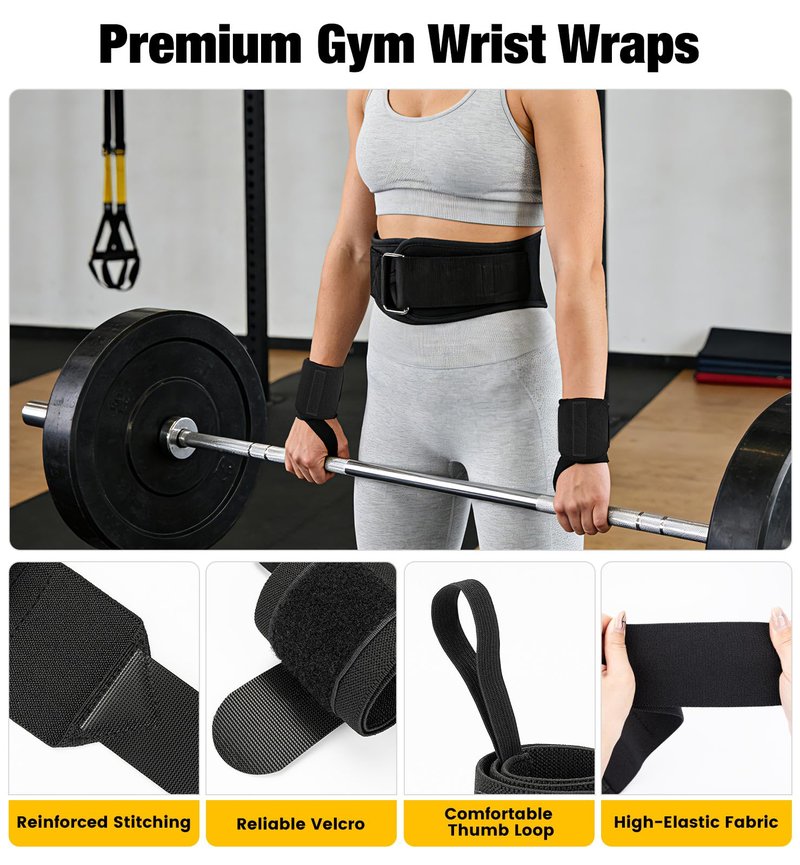 Weightlifting Belt & Wrist Wraps Combo - Auto-Lock Weight Lifting Belt 6.5" Back Support with 0.4" Foam, Adjustable Wrist Wraps for Weightlifting - for Men & Women Beginners & Pros (Black, M)