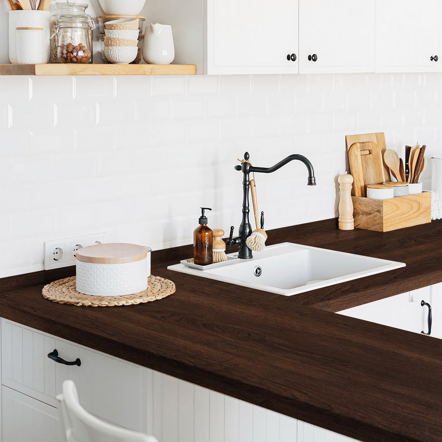 Wood Grain Contact Paper Self Adhesive 17.7'' x 118'' - Peel and Stick Wallpaper for Countertop Kitchen Cabinet - Counter Top Waterproof Walnut Wooden Vinly Wrap for Cabinets and Countertops