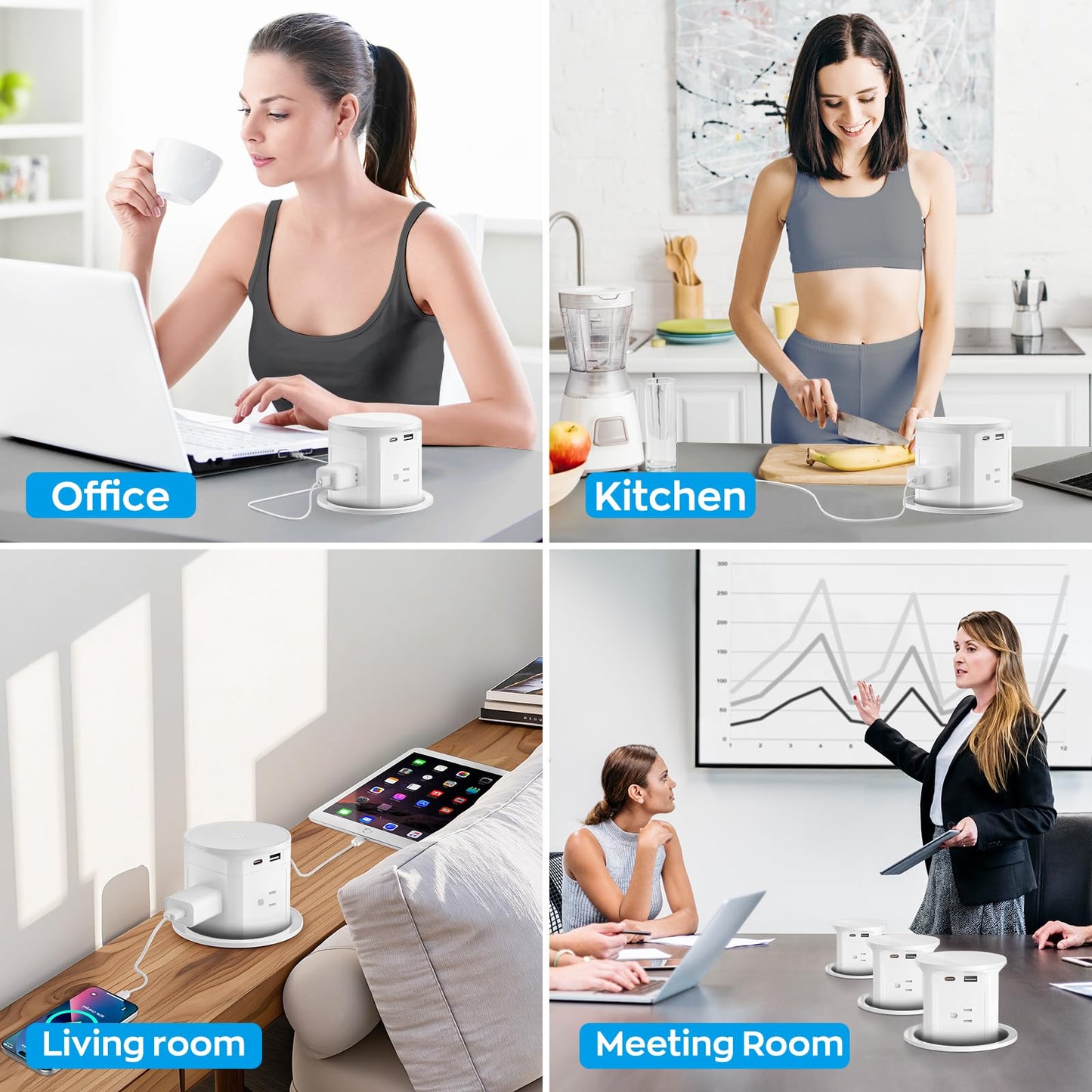 Pop Up Countertop Outlet with 15W Wireless Charger,Pop up Outlet,Max 20W USB Power Delivery,3.9" Space Saver Recessed Outlet,Pop Up Electrical Outlet with 4 Outlets 15A, 2 USB Ports for Home Office.