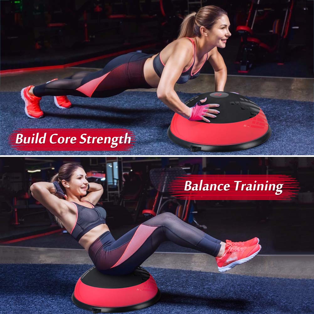 GYMMAGE Half Ball Balance Trainer Yoga Exercise Ball with Resistance Bands, Pump, Anti Burst Design & Anti-slip Surface for Balance, Stability, AB Strength Training Fitness Home Gym Workout, 23" Dia