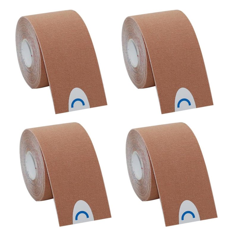 OBTANIM 4 Rolls Waterproof Breathable Kinesiology Tape, Athletic Elastic Kneepad Muscle Pain Relief Knee Taping for Gym Fitness Running Tennis Swimming Football (Skin)